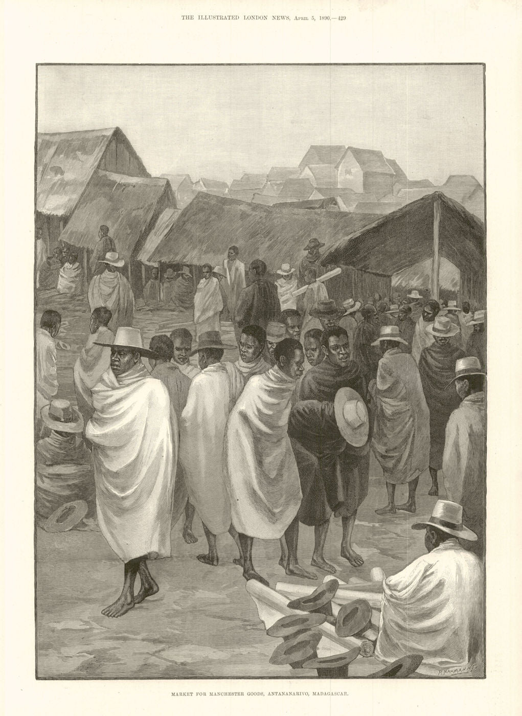 Market for Manchester Goods, Antananarivo, Madagascar 1890 old antique print